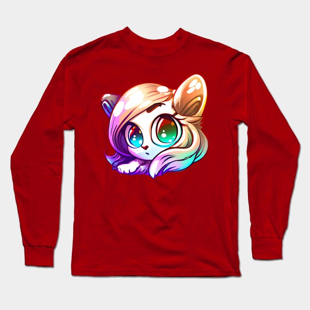 Cat girl with beautiful hair Long Sleeve T-Shirt by Meowsiful